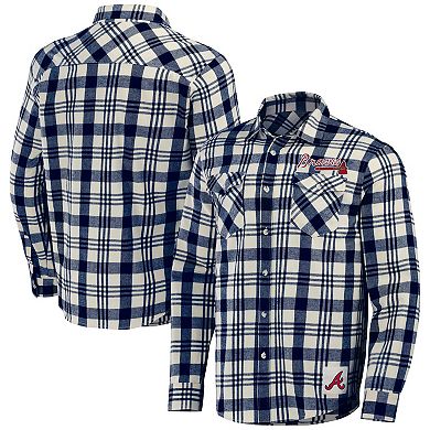 Men's Darius Rucker Collection by Fanatics Navy Atlanta Braves Plaid Flannel Button-Up Shirt