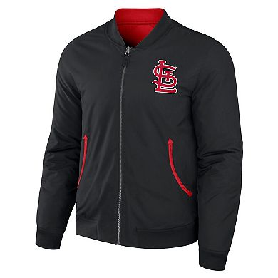 Men's Darius Rucker Collection by Fanatics Black/Red St. Louis Cardinals Reversible Full-Zip Bomber Jacket