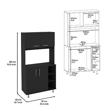 DEPOT E-SHOP Malta Kitchen Pantry Double Door Cabinet, Four Legs, Three Shelves, Black