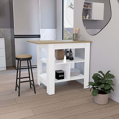 DEPOT E-SHOP Finley Kitchen Island with Counter Space, White / Macadamia