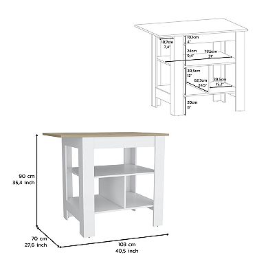 DEPOT E-SHOP Finley Kitchen Island with Counter Space, White / Macadamia