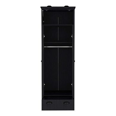 DEPOT E-SHOP Tifton Armoire with Hinged Drawer, 2-Doors and 1-Drawer, Black