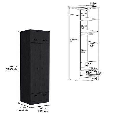 DEPOT E-SHOP Tifton Armoire with Hinged Drawer, 2-Doors and 1-Drawer, Black