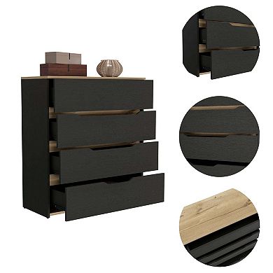 DEPOT E-SHOP Aralia Drawer Dresser, Four Drawers, Superior Top, Black / Light Oak