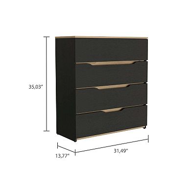 DEPOT E-SHOP Aralia Drawer Dresser, Four Drawers, Superior Top, Black / Light Oak