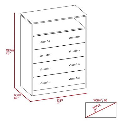 DEPOT E-SHOP Serbian Four Drawer Dresser, Superior Top, One Open Shelf, Black