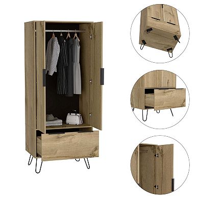 DEPOT E-SHOP Begonia Closet, One Drawer, Double Door Cabinet , Hairpin Legs, Light Oak