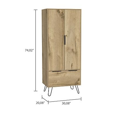 DEPOT E-SHOP Begonia Closet, One Drawer, Double Door Cabinet , Hairpin Legs, Light Oak