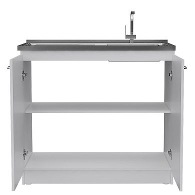 DEPOT E-SHOP Salento Freestanding Sink, Double Door Cabinet, Two Shelves, White