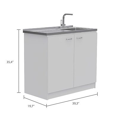 DEPOT E-SHOP Salento Freestanding Sink, Double Door Cabinet, Two Shelves, White