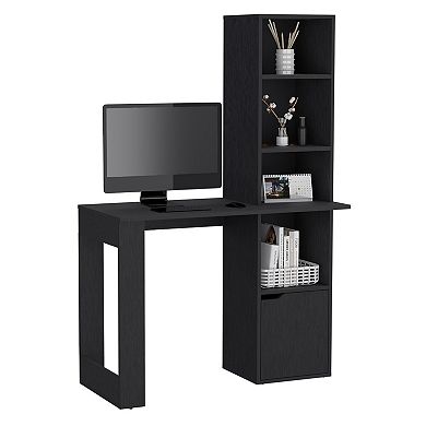 DEPOT E-SHOP Ripley Writing Desk With Bookcase and Cabinet, Black