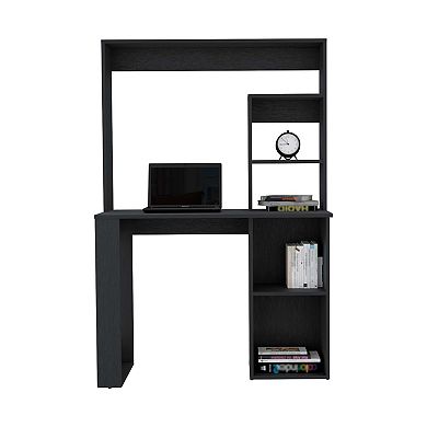 DEPOT E-SHOP Ethel Writing Computer Desk with Storage Shelves and Hutch, Black