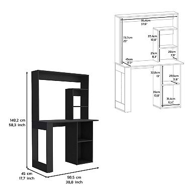 DEPOT E-SHOP Ethel Writing Computer Desk with Storage Shelves and Hutch, Black