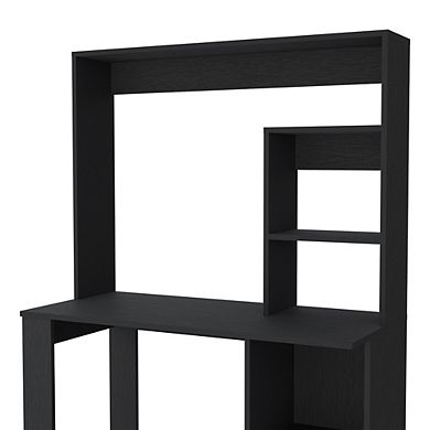 DEPOT E-SHOP Ethel Writing Computer Desk with Storage Shelves and Hutch, Black