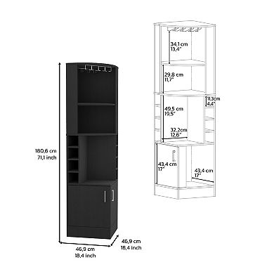 DEPOT E-SHOP Cairo Corner Bar Cabinet, Double Door Cabinet,Eight Built-in Wine Rack, Black