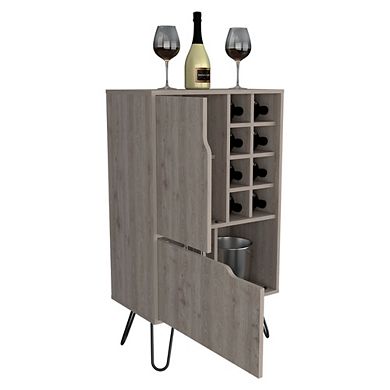 DEPOT E-SHOP Zamna L Bar Single Door Cabinet, Eight Built-in Wine Rack, Four Legs, Light Gray