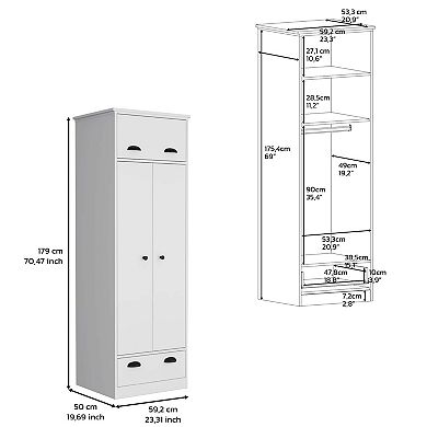 DEPOT E-SHOP Tifton Armoire with Hinged Drawer, 2-Doors and 1-Drawer, White