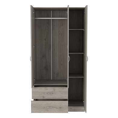 DEPOT E-SHOP Bosko 3 Doors Armoire, Two Drawers, Metal Rod, Light Gray