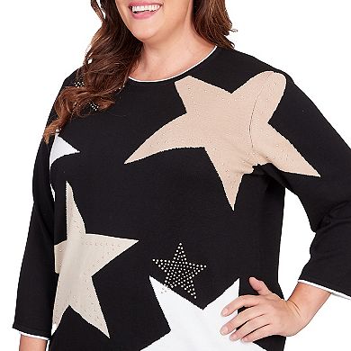 Plus Size Alfred Dunner Star Patchwork Crewneck Sweater