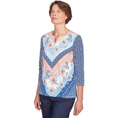 Women's Alfred Dunner Chevron Floral Split Neck Top