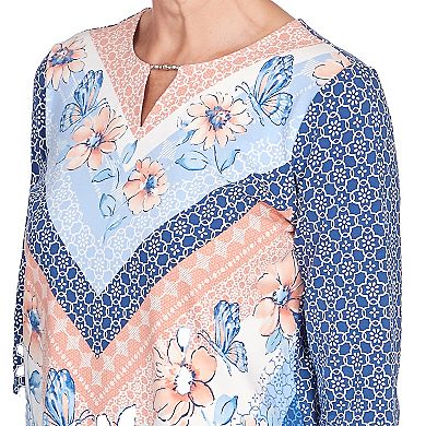 Women's Alfred Dunner Chevron Floral Split Neck Top