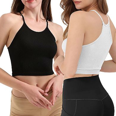 Women's Crop Basic Tank Top, 3 Pack, Ribbed Knit Sleeveless Round Neck, Machine Wash Summer Wear