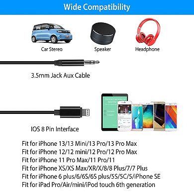 Ios 8 Pin To 3.5mm Aux Car Audio Adapter Cord 3.5mm Headphone Jack Adapter Fit For Iphone