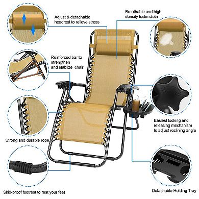 2packs Zero Gravity Lounge Chair W/ Dual Side Tray 330lbs Load Foldable Recliner Chair