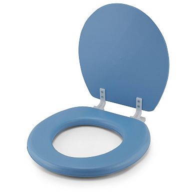 Embroidered Soft Round Toilet Seat With Easy Clean & Change Hinge, Padded