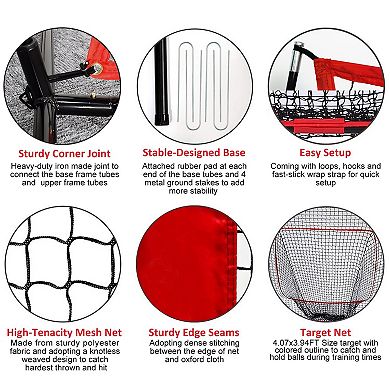 7x7ft Baseball Softball Teeball Batting Hitting Pitching Training Net W/ Bow Bag For Solo Training