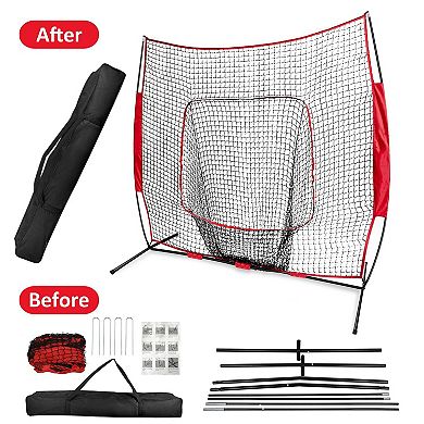 7x7ft Baseball Softball Teeball Batting Hitting Pitching Training Net W/ Bow Bag For Solo Training