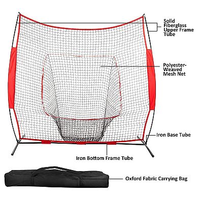 7x7ft Baseball Softball Teeball Batting Hitting Pitching Training Net W/ Bow Bag For Solo Training