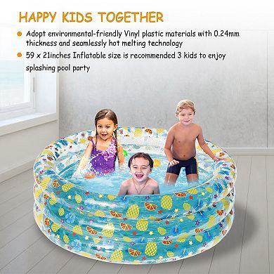 59x21in Inflatable Swimming Pool Blow Up Family Pool For 3 Kids For Indoor Backyard Beach