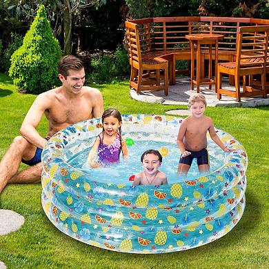 59x21in Inflatable Swimming Pool Blow Up Family Pool For 3 Kids For Indoor Backyard Beach