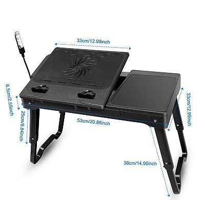 Foldable Laptop Table Bed Notebook Desk W/cooling Fan Mouse Board Led Light For Home Office