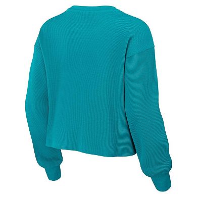 Women's WEAR by Erin Andrews Aqua Miami Dolphins Waffle Knit Long Sleeve T-Shirt & Shorts Lounge Set