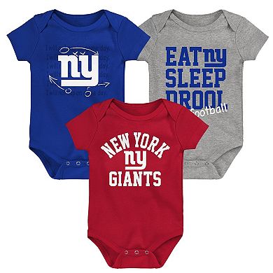 Newborn & Infant Royal/Red/Heather Gray New York Giants Three-Pack Eat, Sleep & Drool Retro Bodysuit Set