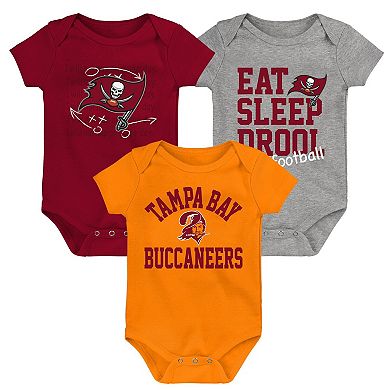 Newborn & Infant Red/Orange/Heather Gray Tampa Bay Buccaneers Three-Pack Eat, Sleep & Drool Retro Bodysuit Set