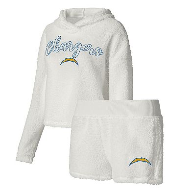 Women's Concepts Sport  White Los Angeles Chargers Fluffy Pullover Sweatshirt & Shorts Sleep Set