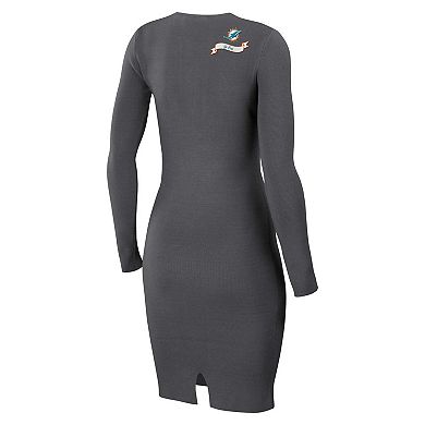 Women's WEAR by Erin Andrews Charcoal Miami Dolphins Lace Up Long Sleeve Dress