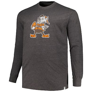 Men's Profile  Heather Charcoal Cleveland Browns Big & Tall Throwback Long Sleeve T-Shirt