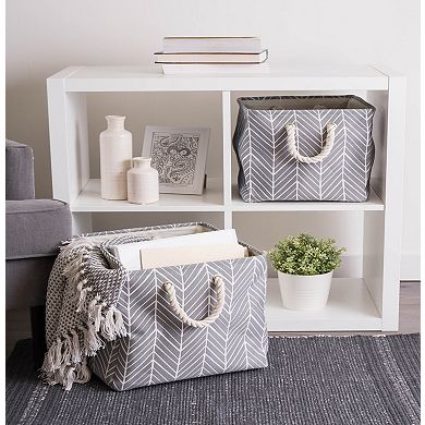 13" Square Polyester Storage Bin with Herringbone Design