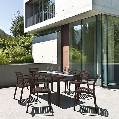 7-Piece Brown Rectangle Patio Dining Set with Arm Chairs 55"