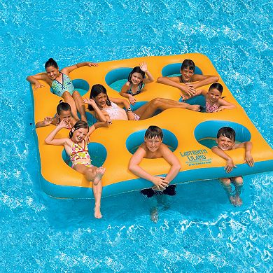 80" Yellow and Blue Inflatable Circular Pattern Island Square Pool Float Toy