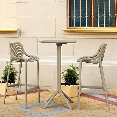 3-Piece Taupe Brown Folding Outdoor Patio Bar Set 42.5"