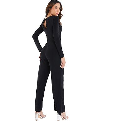 Quiz Women's Ity Jumpsuit With Keyhole Neck And Long Sleeves