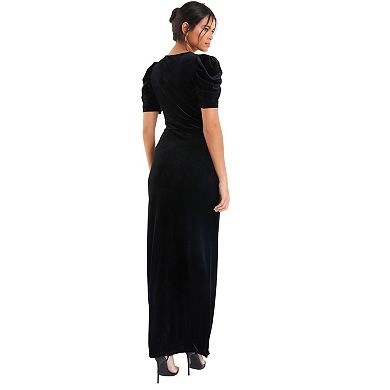 Quiz Women's Velvet Wrap Maxi Dress With Puff Sleeves