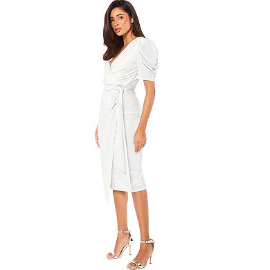 Quiz Women's Lurex Puff Sleeve Wrap Midi Dress