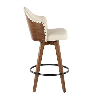 37" Cream White Faux Leather with Wood Legs Ahoy Counter Barstool