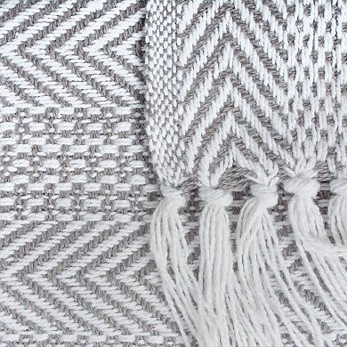 Gray Herringbone Striped Cotton Fringed Throw Blanket 50" x 60"